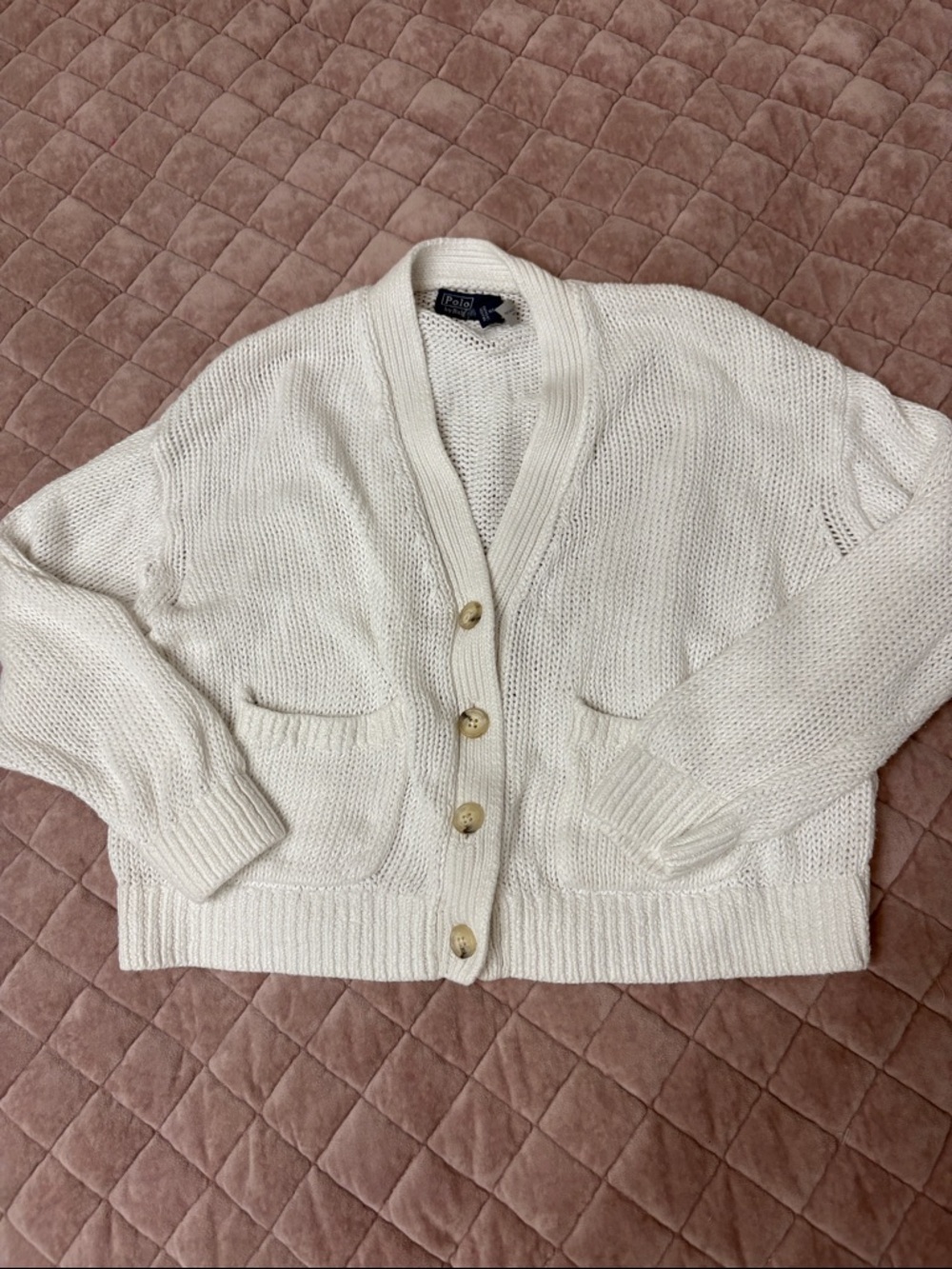 Ralph Lauren Polo White Chunky Knit Button-Front Cardigan